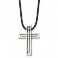 Stainless Steel Polished Cross with 18in Leather Cord Necklace