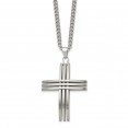 Stainless Steel Brushed Cross 24in Necklace
