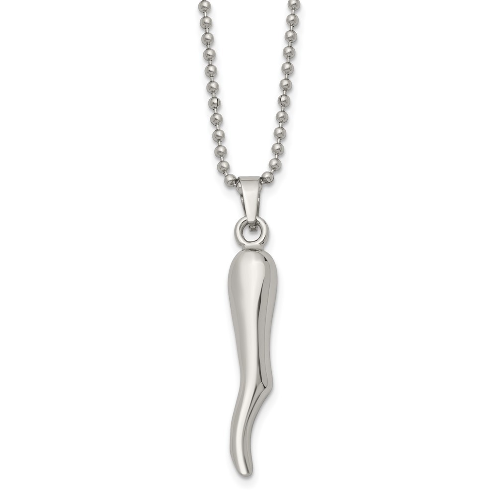 Stainless Steel Polished Italian Horn 22in Necklace