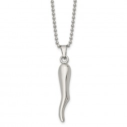 Stainless Steel Polished Italian Horn 22in Necklace