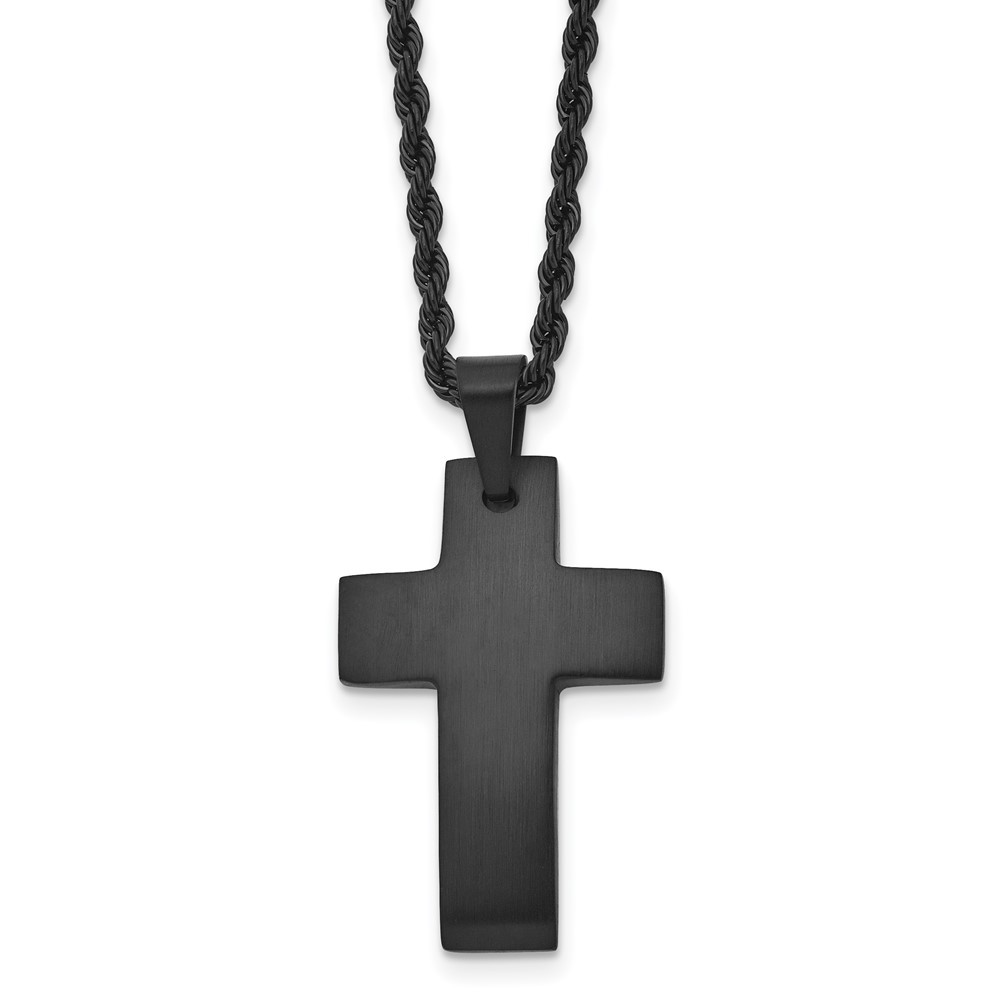 Stainless Steel Brushed Black IP-plated Cross 20in Necklace