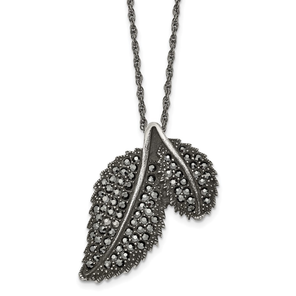 Stainless Steel Antiqued and Polished w/Marcasite Leaf 20in Necklace