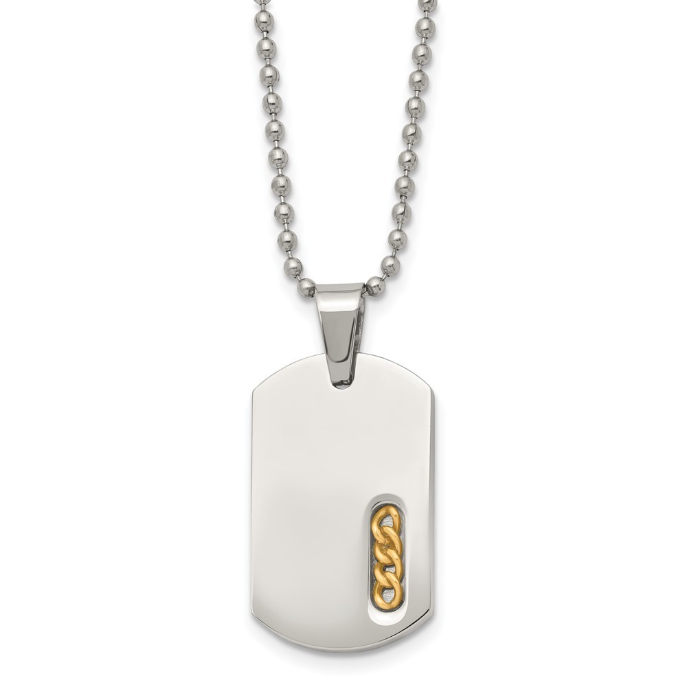 Stainless Steel Polished Yellow IP-plated 22in Dog Tag Necklace