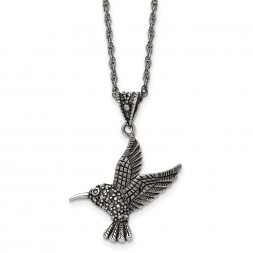 Stainless Steel Antiqued and Polished w/Marcasite Hummingbird Necklace