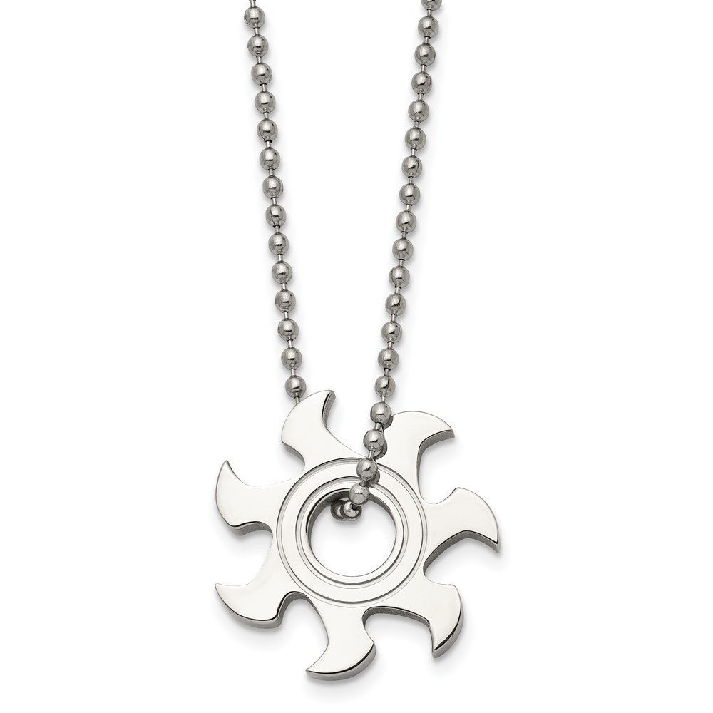 Stainless Steel Polished Sun Burst 22in Necklace