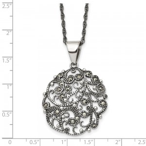 Stainless Steel Antiqued and Polished Marcasite Circle 20in Necklace