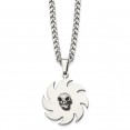 Stainless Steel Polished w/Black Enamel Saw Blade with Skull 24in Necklace
