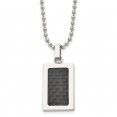 Stainless Steel 22in Polished w/Black Carbon Fiber Inlay Rectangle Necklac