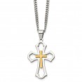 Stainless Steel Brushed & Polished Yellow IP-plated Cross Necklace