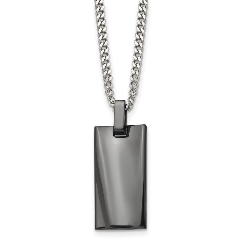Stainless Steel Polished Black IP-plated Rectangle 22in Necklace