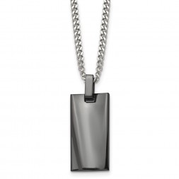 Stainless Steel Polished Black IP-plated Rectangle 22in Necklace