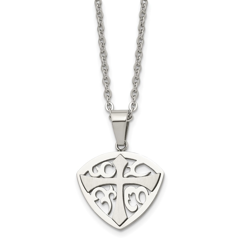 Stainless Steel Brushed and Polished Cross 20in Necklace