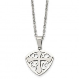 Stainless Steel Brushed and Polished Cross 20in Necklace