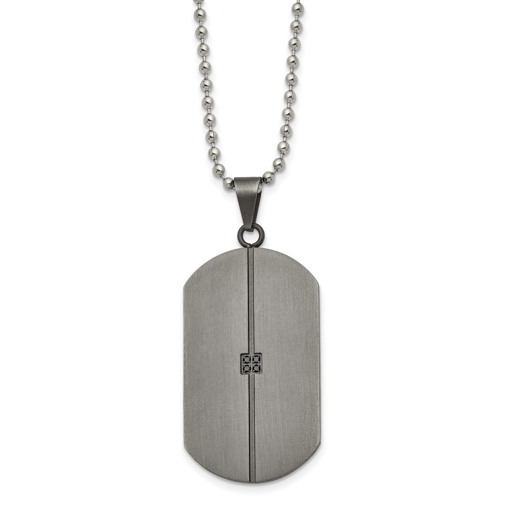 Stainless Steel Matte/Antiqued .04ct.tw Diamond Dog Tag 22in Necklace