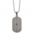 Stainless Steel Matte/Antiqued .04ct.tw Diamond Dog Tag 22in Necklace