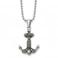 Stainless Steel Antiqued and Polished Anchor 24in Necklace