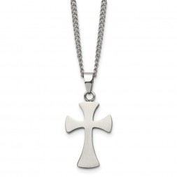 Stainless Steel Brushed Cross 22in Necklace