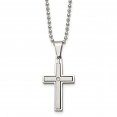 Stainless Steel Brushed & Polished w/.03ct Diamond Cross 22 inch Necklace