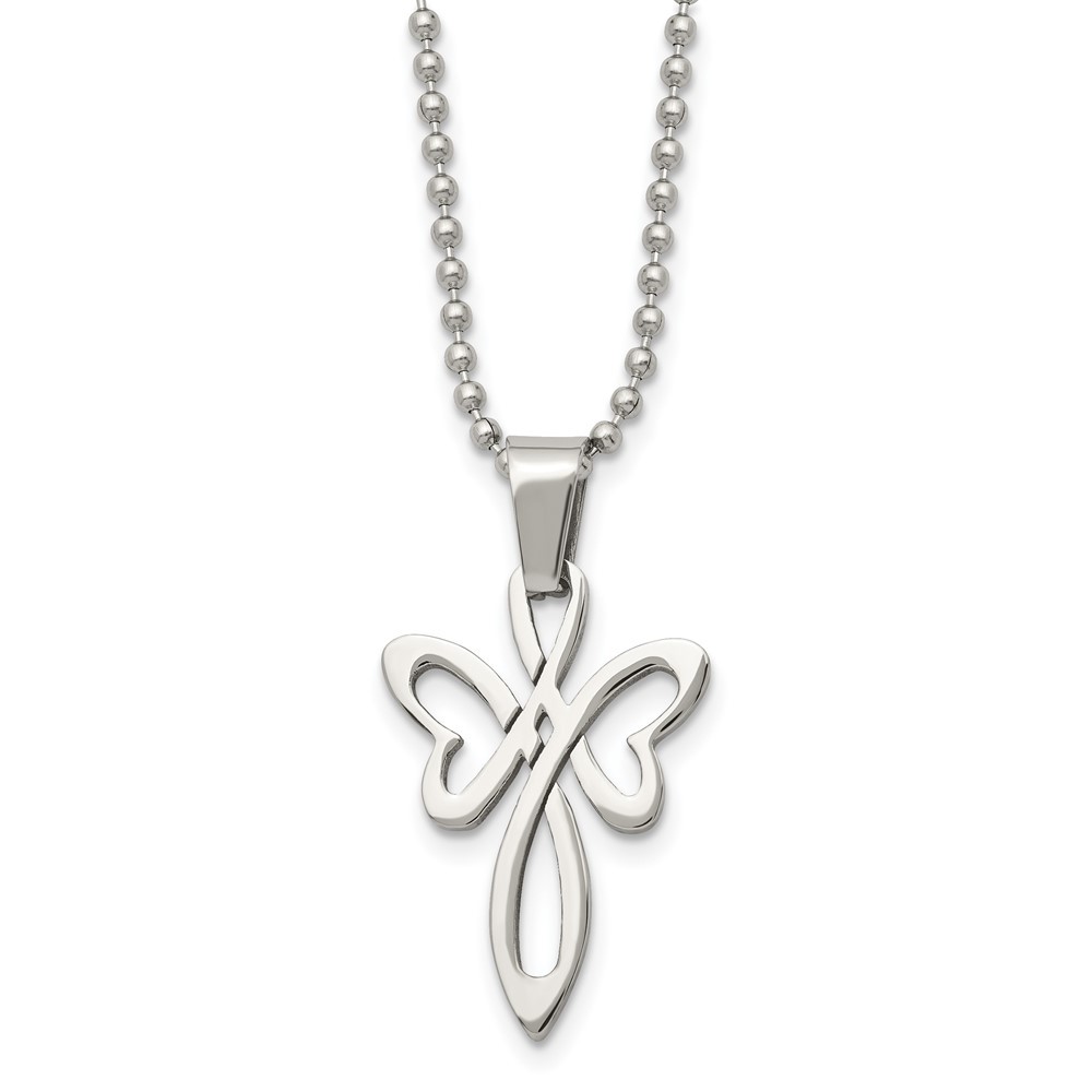 Stainless Steel Polished Cross 22in Necklace
