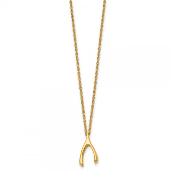Stainless Steel Polished Yellow IP-plated Wishbone 16in Necklace