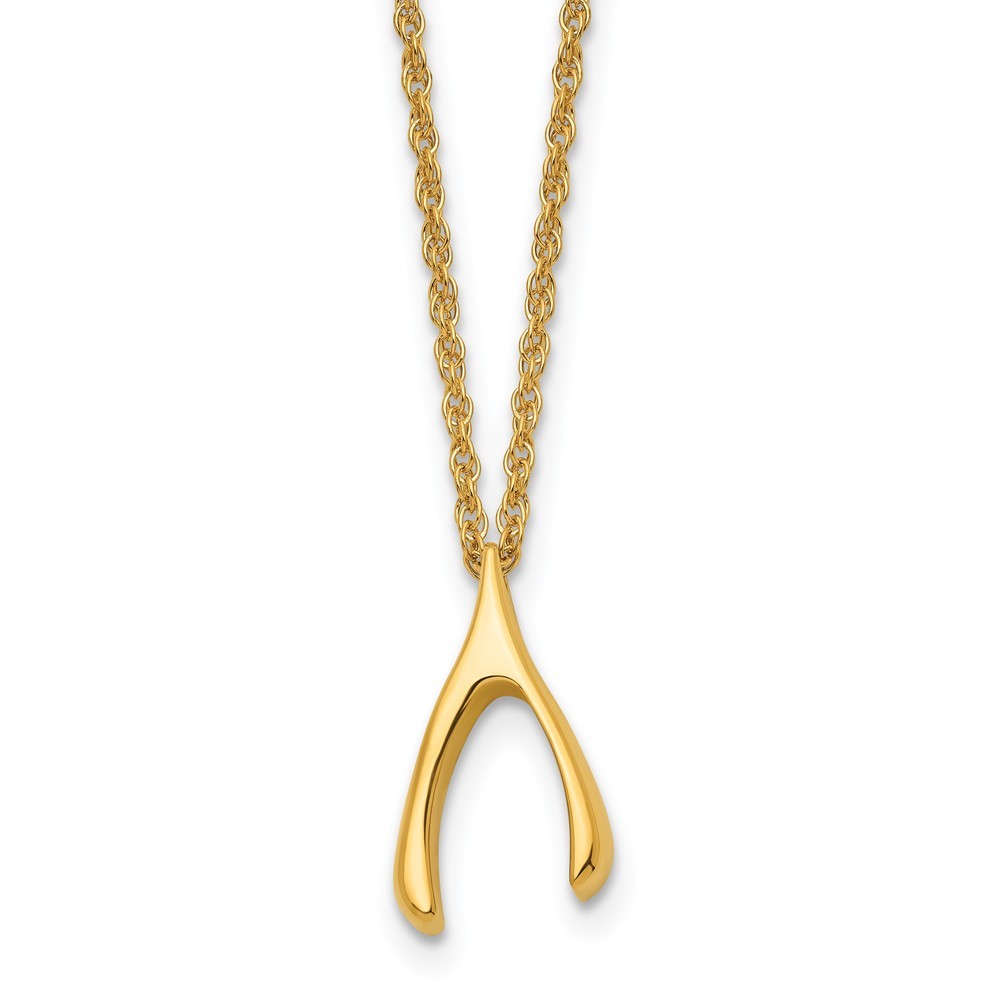 Stainless Steel Polished Yellow IP-plated Wishbone 16in Necklace