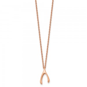 Stainless Steel Polished Rose IP-plated Wishbone 16in Necklace