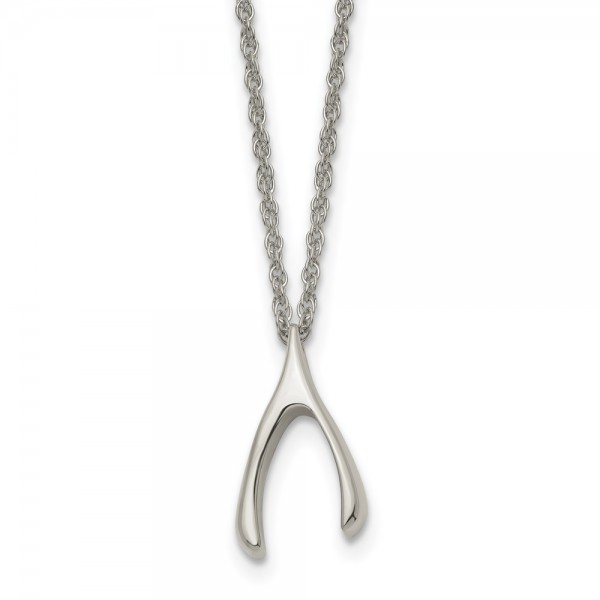 Stainless Steel Polished Wishbone 16in Necklace