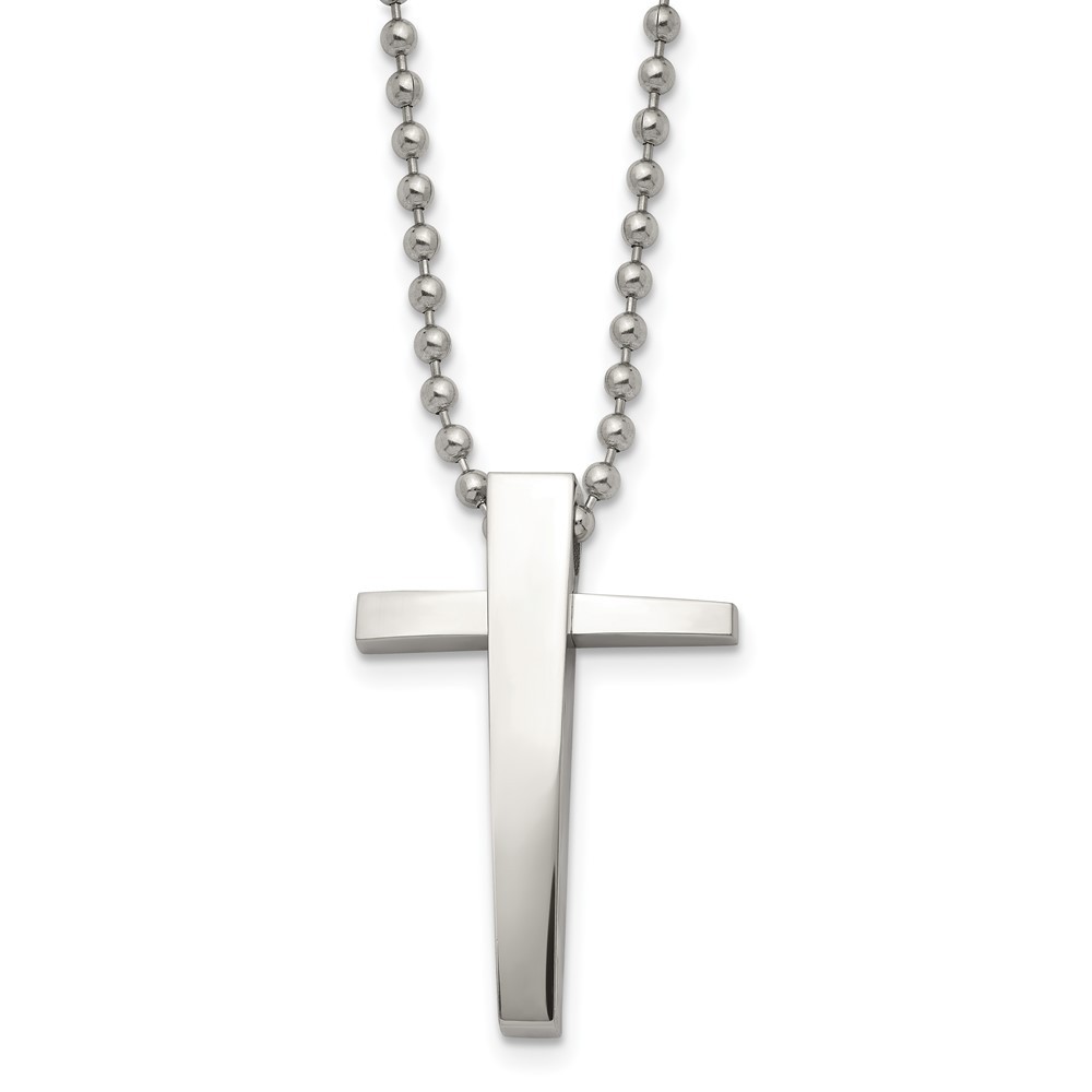 Stainless Steel Polished Cross 22in Necklace
