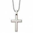 Stainless Steel Brushed & Polished w/.01ct Diamond Cross 22 inch Necklace