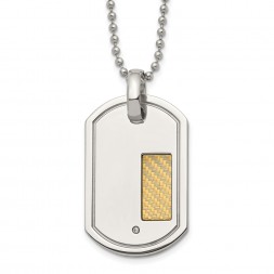 Stainless Steel Polished w/18k Gold Accent .01ct. Diamond 24in Necklace