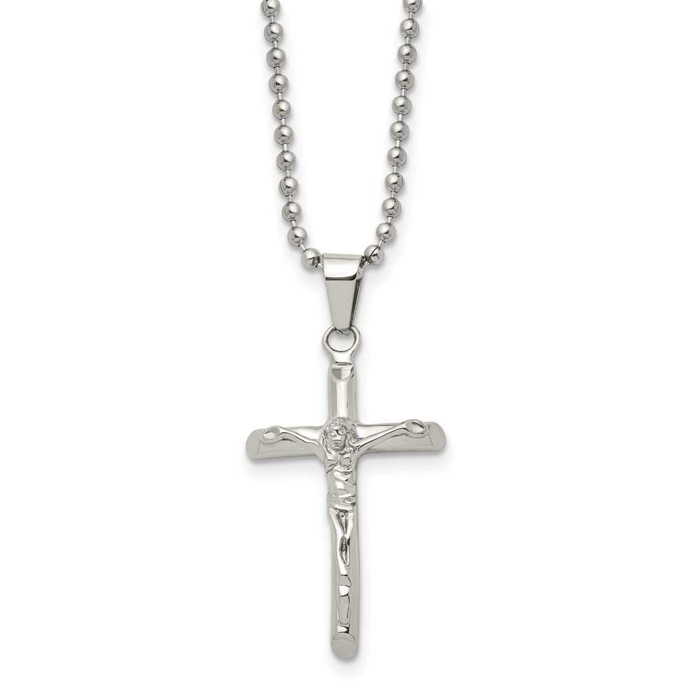 Stainless Steel Polished Crucifix 20in Necklace