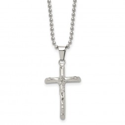 Stainless Steel Polished Crucifix 20in Necklace