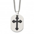 Stainless Steel Brushed & Polished Black IP-plated 2 Piece Cross Necklace