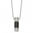 Stainless Steel Polished Cylinder w/Black Carbon Fiber Inlay 22in Necklace
