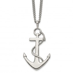 Stainless Steel Polished Anchor 24in Necklace