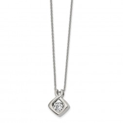 Stainless Steel Polished Vibrant CZ 16in w/2in ext Necklace