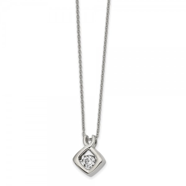 Stainless Steel Polished Vibrant CZ 16in w/2in ext Necklace