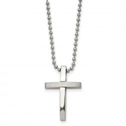 Stainless Steel Brushed and Polished Cross 18in Necklace