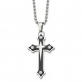 Stainless Steel Polished Black IP-plated w/CZ Cross 20in Necklace