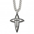 Stainless Steel Polished Black IP-plated Cross 22in Necklace