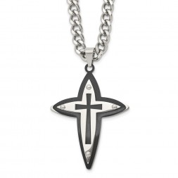 Stainless Steel Polished Black IP-plated Cross 22in Necklace