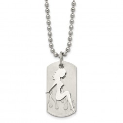 Stainless Steel Brushed & Polished Woman Silhouette Dog Tag 22in Necklace