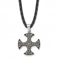Stainless Steel Polished Enameled Celtic Cross 18in Leather Cord Necklace