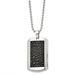Stainless Steel Polished Stingray Imitation Leather Dog Tag 24in Necklace