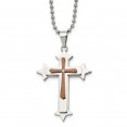 Stainless Steel Polished Brown IP-plated w/Diamond Cross 24in Necklace