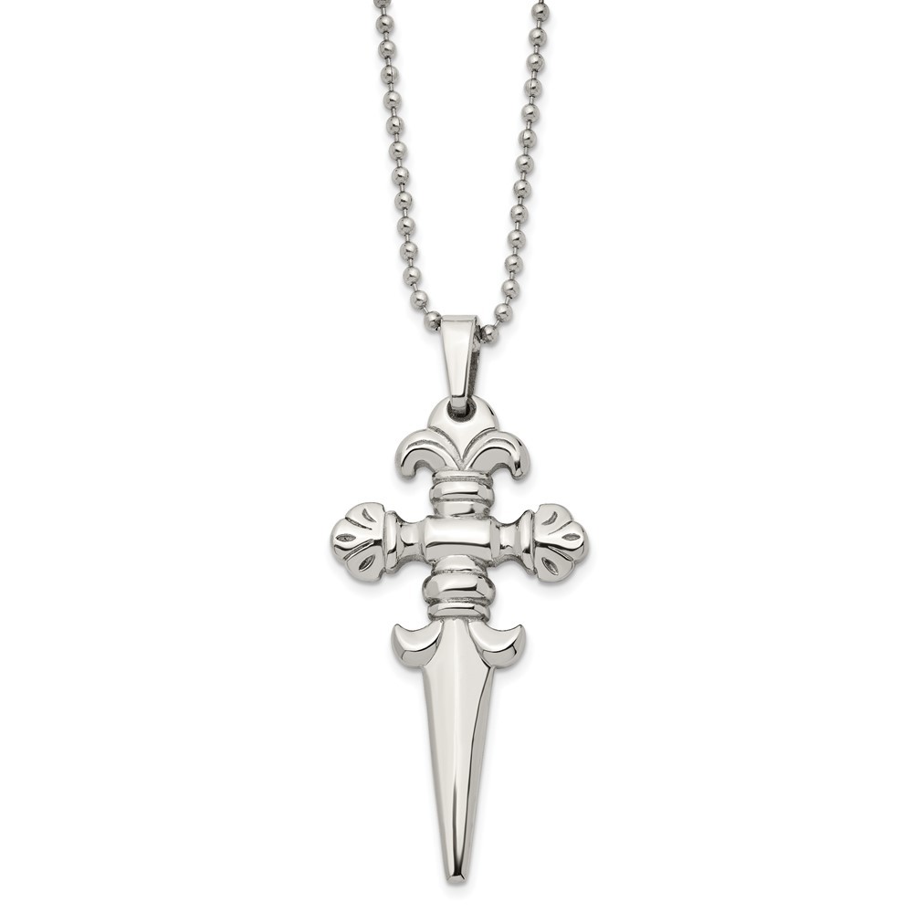 Stainless Steel Polished Dagger 24in Necklace