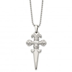 Stainless Steel Polished Dagger 24in Necklace