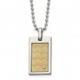 Stainless Steel Brushed & Polished w/18k Gold Accent .01ct. Dia Necklace