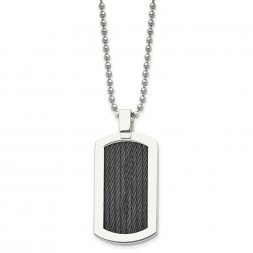 Stainless Steel Polished w/Black IP-Plated Cable Dog Tag 24in Necklace