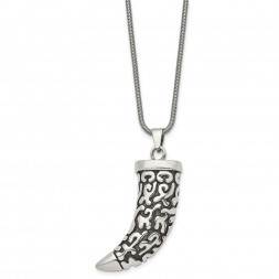 Stainless Steel Antiqued Polished & Textured Claw 24in Necklace